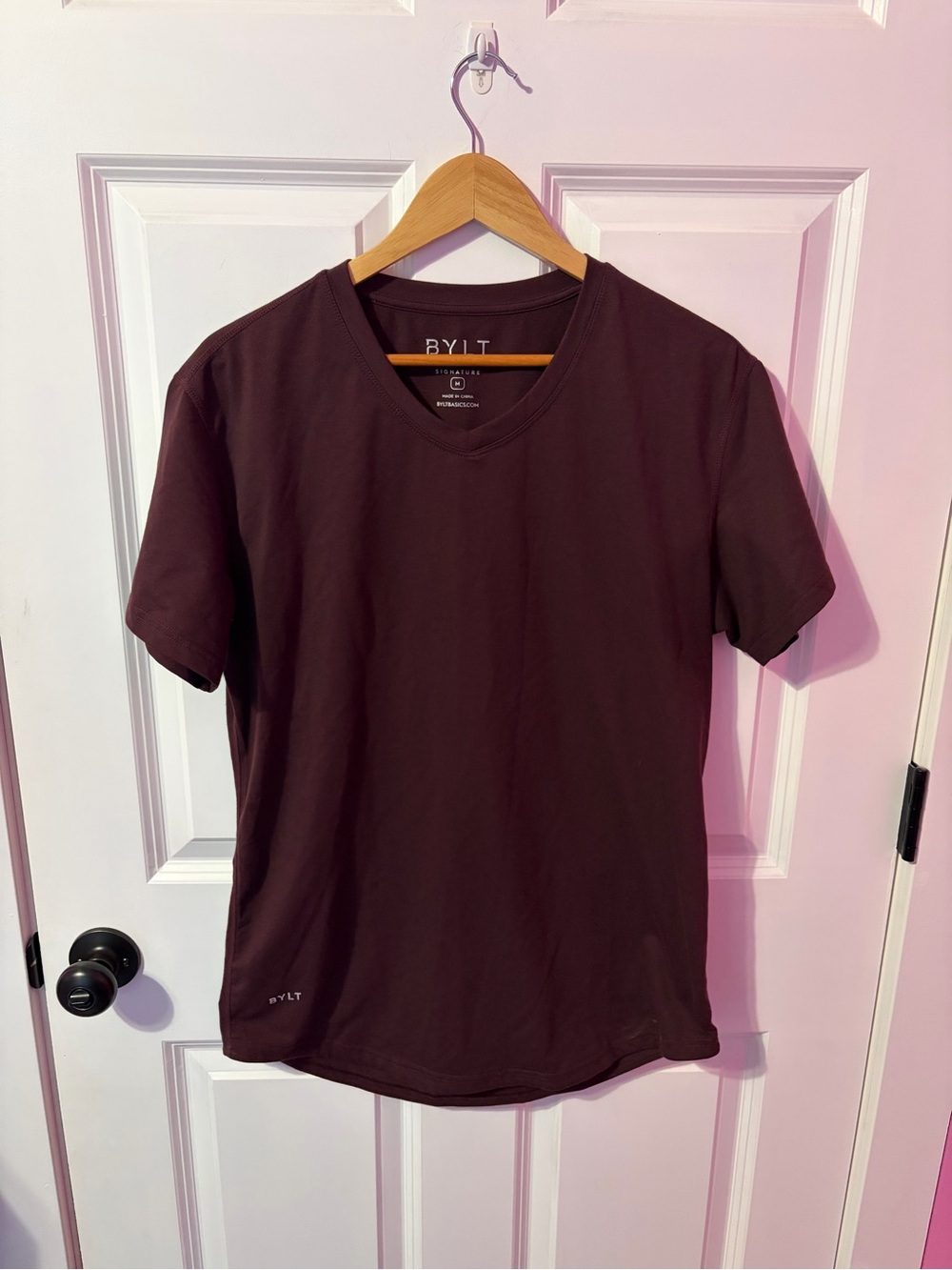 BYLT Basics Men's Maroon Drop Cut V Neck Luxe Active Performance T-Shirt